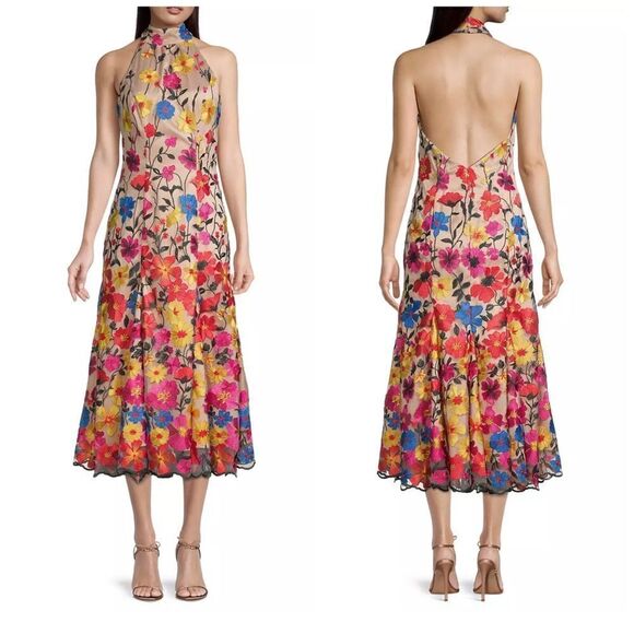 Milly Penelope Floral Embroidered Halter Dress size 0 - Picture 1 of 12
